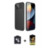 ieg™ iPhone 14 Kılıf Eksen Form Prime - Siyah Buffer Cam Ekran Koruyucu + PVD Metal Kamera Lens - SH