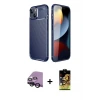 ieg™ iPhone 14 Kılıf Eksen Form Prime - Siyah Buffer Cam Ekran Koruyucu + Raze Metal Kamera Lens - SH