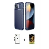 ieg™ iPhone 14 Kılıf Eksen Form Prime - Siyah Buffer Cam Ekran Koruyucu + Shine Kamera Lens - YL