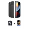 ieg™ iPhone 14 Kılıf Eksen Form Prime - Siyah Buffer Hayalet Cam Ekran Koruyucu + PVD Metal Kamera Lens - SH