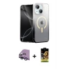 ieg™ iPhone 14 Kılıf Eksen Minimal Özel Seri - Siyah Buffer Cam Ekran Koruyucu + Raze Metal Kamera Lens - GS