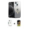 ieg™ iPhone 14 Kılıf Eksen Minimal Özel Seri - Siyah Buffer Cam Ekran Koruyucu + Shine Kamera Lens - MI