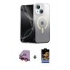 ieg™ iPhone 14 Kılıf Eksen Minimal Özel Seri - Siyah Buffer Hayalet Cam Ekran Koruyucu + Raze Metal Kamera Lens - KI