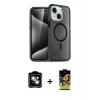ieg™ iPhone 14 Kılıf Nova Asil Prime - Siyah Buffer Cam Ekran Koruyucu + PVD Metal Kamera Lens - GS