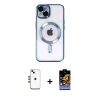 ieg™ iPhone 14 Kılıf Nova Işık Özel Seri - Siyah Buffer Hayalet Cam Ekran Koruyucu + Shine Kamera Lens - GD