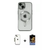 ieg™ iPhone 14 Kılıf Nova Işık Özel Seri - Siyah Buffer Hayalet Cam Ekran Koruyucu + Shine Kamera Lens - GD