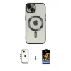 ieg™ iPhone 14 Kılıf Nova Işık Özel Seri - Siyah Buffer Hayalet Cam Ekran Koruyucu + Shine Kamera Lens - GD