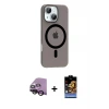 ieg™ iPhone 14 Kılıf Pusula Form Özel Seri - Siyah Buffer Hayalet Cam Ekran Koruyucu + Raze Metal Kamera Lens - SH