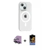 ieg™ iPhone 14 Kılıf Pusula Form Özel Seri - Siyah Buffer Hayalet Cam Ekran Koruyucu + Raze Metal Kamera Lens - SH