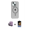 ieg™ iPhone 14 Kılıf Pusula Form Özel Seri - Siyah Buffer Hayalet Cam Ekran Koruyucu + Raze Metal Kamera Lens - SH