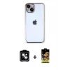 ieg™ iPhone 14 Kılıf Vadi Minimal - Siyah Buffer Cam Ekran Koruyucu + PVD Metal Kamera Lens - GS