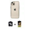 ieg™ iPhone 14 Kılıf Vadi Minimal - Siyah Buffer Cam Ekran Koruyucu + PVD Metal Kamera Lens - GS