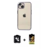 ieg™ iPhone 14 Kılıf Vadi Minimal - Siyah Buffer Cam Ekran Koruyucu + PVD Metal Kamera Lens - GS