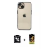 ieg™ iPhone 14 Kılıf Vadi Minimal - Siyah Buffer Cam Ekran Koruyucu + PVD Metal Kamera Lens - GS