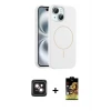 ieg™ iPhone 14 Kılıf Yankı Form Serisi - Siyah Buffer Cam Ekran Koruyucu + PVD Metal Kamera Lens - PE