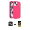 ieg™ iPhone 14 Kılıf Yankı Form Serisi - Siyah Buffer Cam Ekran Koruyucu + PVD Metal Kamera Lens - PE