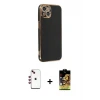 ieg™ iPhone 14 Kılıf Yankı Serisi - Siyah Buffer Cam Ekran Koruyucu + Shine Kamera Lens - KI