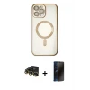 ieg™ iPhone 14 Pro Kılıf Nova Işık Özel Seri - Siyah 3D Antistatik Hayalet Cam Ekran Koruyucu + Raze Metal Kamera Lens - GD