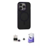 ieg™ iPhone 14 Pro Max Kılıf Ahenk Form Serisi - Siyah Bilvis 5in1 5D Magic Hayalet Cam Ekran Koruyucu + Bilvis Titan Kamera Lens - GD