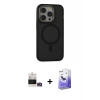 ieg™ iPhone 14 Pro Max Kılıf Ahenk Form Serisi - Siyah Bilvis 5in1 5D Magic Hayalet Cam Ekran Koruyucu + Bilvis Titan Kamera Lens - GD