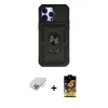 ieg™ iPhone 14 Pro Max Kılıf Ahenk Klasik - Siyah Buffer Cam Ekran Koruyucu + Band Metal Kamera Lens - GS
