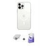 ieg™ iPhone 14 Pro Max Kılıf Ahenk Yansıma Prime - Siyah Bilvis 5in1 5D Magic Hayalet Cam Ekran Koruyucu + Band Metal Kamera Lens - GD