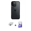 ieg™ iPhone 14 Pro Max Kılıf Akış Çizgi Koleksiyonu - Siyah Bilvis 5in1 5D Magic Hayalet Cam Ekran Koruyucu + Band Metal Kamera Lens - GD