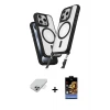 ieg™ iPhone 14 Pro Max Kılıf Atlas Doku Koleksiyonu - Siyah Buffer Hayalet Cam Ekran Koruyucu + Band Metal Kamera Lens - GS