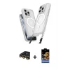 ieg™ iPhone 14 Pro Max Kılıf Atlas Doku Koleksiyonu - Siyah Buffer Hayalet Cam Ekran Koruyucu + Raze Metal Kamera Lens - GD