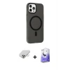 ieg™ iPhone 14 Pro Max Kılıf Çekirdek Modern Prime - Siyah Bilvis 5in1 5D Magic Hayalet Cam Ekran Koruyucu + Band Metal Kamera Lens - GD