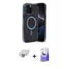 ieg™ iPhone 14 Pro Max Kılıf Eksen Çizgi - Siyah Bilvis 5in1 5D Magic Hayalet Cam Ekran Koruyucu + Band Metal Kamera Lens - GS