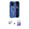 ieg™ iPhone 14 Pro Max Kılıf Eksen Çizgi - Siyah Bilvis 5in1 5D Magic Hayalet Cam Ekran Koruyucu + Band Metal Kamera Lens - GD