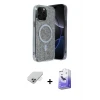 ieg™ iPhone 14 Pro Max Kılıf Eksen Çizgi - Siyah Bilvis 5in1 5D Magic Hayalet Cam Ekran Koruyucu + Band Metal Kamera Lens - GS