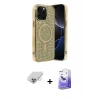 ieg™ iPhone 14 Pro Max Kılıf Eksen Çizgi - Siyah Bilvis 5in1 5D Magic Hayalet Cam Ekran Koruyucu + Band Metal Kamera Lens - GD