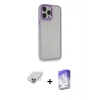 ieg™ iPhone 14 Pro Max Kılıf Eksen Doku Prime - Siyah Bilvis 5in1 3D Magic Cam Ekran Koruyucu + Band Metal Kamera Lens - GS