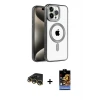 ieg™ iPhone 14 Pro Max Kılıf Eksen Form Koleksiyonu - Siyah Buffer Hayalet Cam Ekran Koruyucu + Raze Metal Kamera Lens - GD