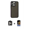 ieg™ iPhone 14 Pro Max Kılıf Eksen Işık - Siyah Buffer Hayalet Cam Ekran Koruyucu + PVD Metal Kamera Lens - TU