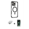ieg™ iPhone 14 Pro Max Kılıf Eksen Klasik Koleksiyonu - Siyah 360 Mat Full Body Arka Koruyucu + Band Metal Kamera Lens - GD