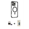 ieg™ iPhone 14 Pro Max Kılıf Eksen Klasik Koleksiyonu - Siyah 6D Mat Seramik Hayalet Nano Ekran Koruyucu + Bilvis Titan Kamera Lens - GS