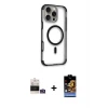 ieg™ iPhone 14 Pro Max Kılıf Eksen Klasik Koleksiyonu - Siyah Buffer Hayalet Cam Ekran Koruyucu + Bilvis Titan Kamera Lens - GS