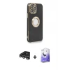 ieg™ iPhone 14 Pro Max Kılıf İz Form Serisi - Siyah Bilvis 5in1 5D Magic Hayalet Cam Ekran Koruyucu + Raze Metal Kamera Lens - GS