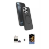 ieg™ iPhone 14 Pro Max Kılıf İz Işık Koleksiyonu - Siyah Buffer Hayalet Cam Ekran Koruyucu + Bilvis Titan Kamera Lens - GD