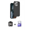 ieg™ iPhone 14 Pro Max Kılıf Kıvılcım Çizgi Serisi - Siyah Bilvis 5in1 5D Magic Hayalet Cam Ekran Koruyucu + PVD Metal Kamera Lens - TU
