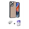 ieg™ iPhone 14 Pro Max Kılıf Kıvılcım Işık Serisi - Siyah Bilvis 5in1 3D Magic Cam Ekran Koruyucu + Band Metal Kamera Lens - GS
