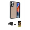 ieg™ iPhone 14 Pro Max Kılıf Kıvılcım Işık Serisi - Siyah Buffer Cam Ekran Koruyucu + Raze Metal Kamera Lens - GS