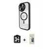 ieg™ iPhone 14 Pro Max Kılıf Kıvılcım Modern Koleksiyonu - Siyah 6D Mat Seramik Hayalet Nano Ekran Koruyucu + PVD Metal Kamera Lens - TU