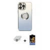 ieg™ iPhone 14 Pro Max Kılıf Kutup Yansıma Özel Seri - Siyah Buffer Hayalet Cam Ekran Koruyucu + Band Metal Kamera Lens - GD