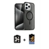 ieg™ iPhone 14 Pro Max Kılıf Nova Asil Prime - Siyah Buffer Hayalet Cam Ekran Koruyucu + PVD Metal Kamera Lens - TU