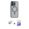 ieg™ iPhone 14 Pro Max Kılıf Nova Işık Özel Seri - Siyah Bilvis 5in1 5D Magic Hayalet Cam Ekran Koruyucu + Band Metal Kamera Lens - GD