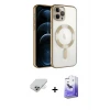 ieg™ iPhone 14 Pro Max Kılıf Nova Işık Özel Seri - Siyah Bilvis 5in1 5D Magic Hayalet Cam Ekran Koruyucu + Band Metal Kamera Lens - GD